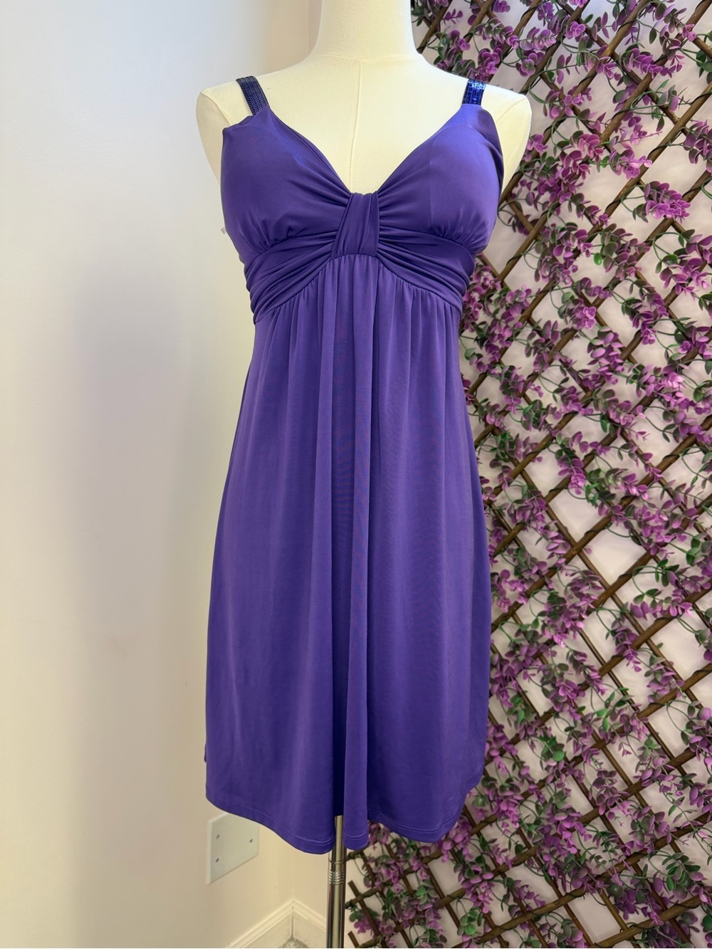 Y2K Wet Seal Purple Empire-Waist Mini Dress with Gathered Bust